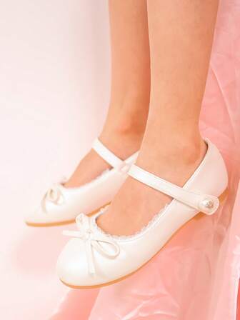 Girls White Formal Shoes, Suitable For Performance, Runway, Party, Wedding, Bridesmaid, Ballet, Princess Flat Shoes To Match Princess Dress And Formal Attire