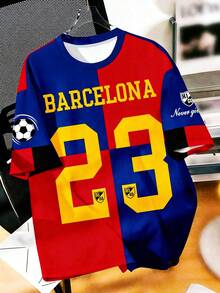 Camiseta de manga corta con estilo deportivo de retazos rojos y azules #23 Jersey retro de Barcelona para hombres - Multicolor - Ver 3