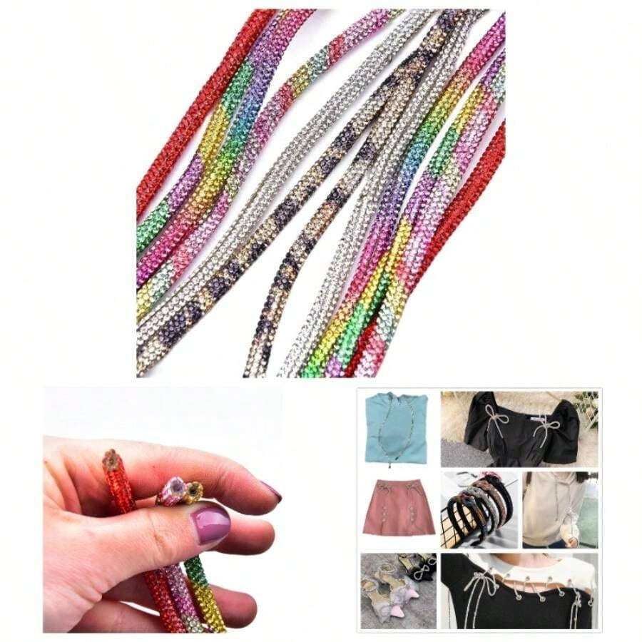 6mm Glass Cord Rope Applique Colorful Tube Trim Strass Bridal Dress Clothes Hairpin Shoes Bags Color: Green, Size: 1 yard - Verde + 1 yarda - Ver 1
