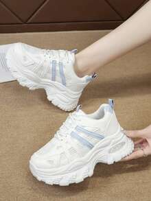 Girl's Thick Sole Chunky Sneakers, New Mesh Breathable Casual Athletic Shoes - Blue - View 2