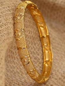 4pcs Set African/Arabic Style Hollow Fashion Bracelet, Gold-Plated Copper Material, Anti-Rust And Non-Fading - Elegant Women's Bracelet, Gold Alternative, Suitable For Daily Wear, Birthday, Party And Ramadan - Gold - View 12