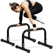 TABEKE Push Up Bar 14'' High Steel Parallettes And Dip Bar With Full Coverage Foam Handle Heavy-Duty Calisthenics Parallel Bars For L-Sit Dips Home Gym Strength Training Workout - Black - View 1