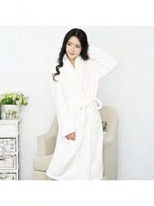 1 件冬季花卉羊毛睡袍浴袍，加厚连帽长毛绒睡袍，舒适温暖，蕾丝睡衣 - 彩色 - 查看 9