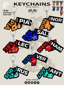 2025 F1 车手姓名钥匙扣，赛车钥匙扣，F1 赛车运动钥匙扣，赛车运动钥匙扣，钥匙圈配件，包包挂件，波兰、南非、勒芒等地车手专属钥匙扣，兰多钥匙扣，2D 双面卡通人物挂件。卡通人物礼物。适合车迷、生日礼物、钥匙扣、汽车钥匙扣及包装装饰、背包及室内装饰。