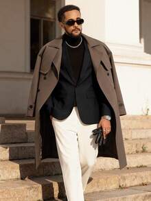 MALE Men's One Button Suit Elegant Solid Color Blazers Lightweight Sport Coats BlazerChristmas SK9H - 黑色 - 查看 7