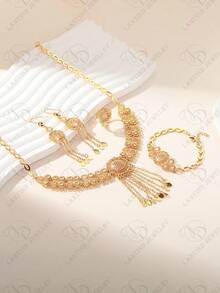 24K Gold Plated Hollow Star Design Handmade Jewelry Set - Earrings & Necklace, Fashion Accessories Suitable For Party, Wedding, Anniversary, Formal Wear, And Casual Daily Wear For Women