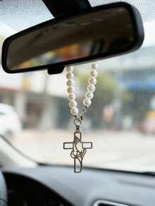 1 pieza Decoración de espejo retrovisor de coche con cruz de estilo perla para el interior del coche - Unitalla - Ver 6