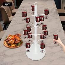 Champagne Tower Cocktail Tree Stand, 4 Tier 16 Holders Drinks Display Stand, 2Pcs Metal Wine Glass Holder Stand Bar, Home, Party, WeddingWhite - White - View 5