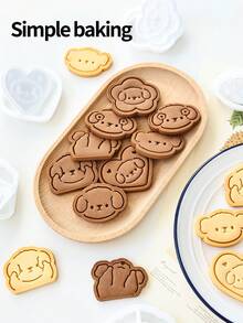 A Cute Puppy Series Cookie Cutter, Kitchen Parent-Child Baking Cookie Stamps, Valentine's Day Gift Cookie Molds, Cake Decorations, Dessert Making Tools - White - View 5