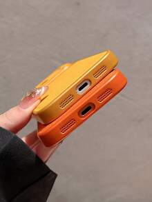 Luxury Solid Color Faux Leather Phone Case, Compatible With IPhone 17 Pro Max, 17 Pro, 17, 16, 15, 14, 13 Pro Max, With Camera Protection Back Cover - Orange - View 6