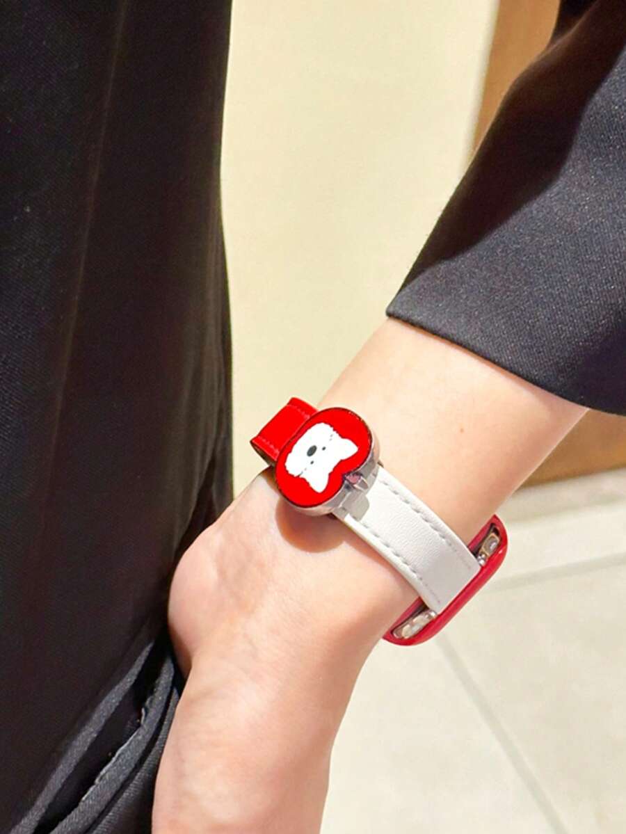 Versatile Cartoon Puppy & Apple Decorative Watch Band, Contrast Color, Compatible With Apple Watch Series 1/2/3/4/5/6/7/8/9/10/SE/Ultra, Christmas Outfit, Holiday Gift