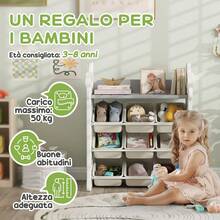 aosom AIYAPLAY 4-Tier Children's Toy Storage Rack With 9 Bins And Side Hook, Multi-Purpose HDPE Toy Cabinet, For Bedroom, Living Room And Playroom, 77x42x94 Cm, Cream - Beige - View 8