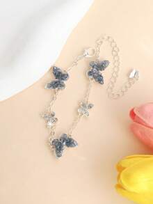 1pc Fashionable & Delicate Blue Crystal Rhinestone Butterfly Bracelet, Elegant & Refreshing