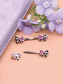 2pcs 14G 316L Stainless Steel CZ Nipple Rings, Unisex Body Piercing Jewelry