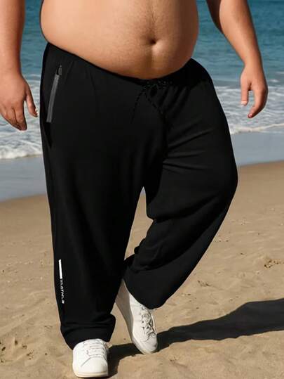 Pantalones deportivos y de playa para hombres de talla grande, con cintura con cordón, bolsillos con cremallera de moda, pierna recta holgada y cómoda, secado rápido y transpirable, ideal para hombres de talla grande casual, gimnasio, correr, actividades al aire libre