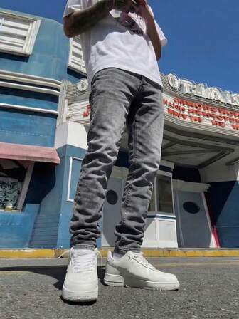 Straight Fit Washed Denim Jeans, Versatile Commuter Slim Fit Side Pocket Jeans For Men & Women, Cotton Fabric Suitable For All Seasons