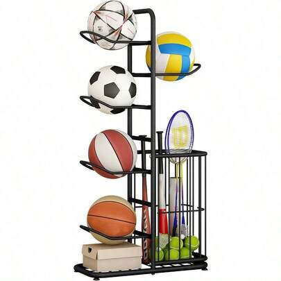 ボール収納棚、サッカーラック、ボール収納ガレージ、ボールラック、ガレージスポーツ器材収納場所、バスケット収納棚、バスケット付き、おもちゃ/スポーツ装備収納室内