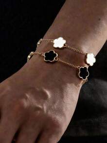 2 Pcs Fashionable Design Classic Clover Charm Men's Bracelet Gift, Clover Bracelet In Two Colors, Father's Day Gift, Gift For Mother, Easter Gift, Holiday Gift, Accessories, Office Outfit, Musty, Punk Style, Casual Accessories, Suitable For Parties, Celebrations And Wedding, Graduation Gift - Multicolor - View 3