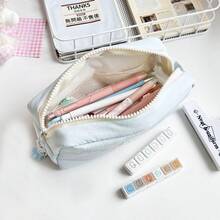 大容量多功能学生文具收纳袋，简约纯色铅笔盒，学校办公收纳盒，学习用品文具盒，家用小物件收纳盒，返校季必备单品，柔软舒适，适合学生、专业人士和文具爱好者。 - 彩色 - 查看 5