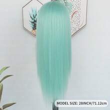 Gorgeous Neon Green Hair Synthetic Lace Front Wigs 28 Inch Pre Plucked Long Straight Hair Wigs Glueless Halloween Wigs Heat Resistant Fluorescent Green Straight Lace Front Wigs For Fashion Women For Daily Christmas Party Cosplay Use - Xanh nhạt - Xem 9