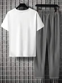 Men's Business Bear Print Short Sleeve T-Shirt And Pants Set - Multicolor - View 2