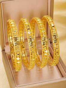 4pcs Set African/Arabic Style Hollow Fashion Bracelet, Gold-Plated Copper Material, Anti-Rust And Non-Fading - Elegant Women's Bracelet, Gold Alternative, Suitable For Daily Wear, Birthday, Party And Ramadan - Gold - View 21