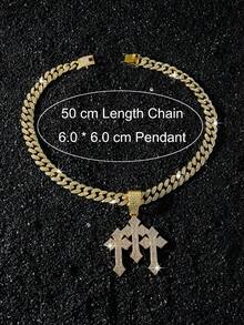 1件男士全镶钻链经典嘻哈风格三十字吊坠项链 - 星星 - 查看 6