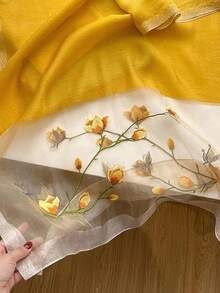 1pc Ladies' Floral Embroidery Fashion Scarf, Daily Silk & Knit Blend Shawl/Pashmina Long Scarf Outfit Accessory Elegant IMLB - 杏 - 查看 2