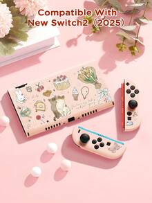 猫咪蛋糕、樱桃、郁金香图案保护壳，兼容Switch、新款Switch 2 (2025)/Switch NS/Switch OLED，无需取下保护壳即可安装在底座上，通用游戏手柄保护套，Switch游戏配件，防摔、防滑、防刮，时尚优雅，适合秋季、圣诞节、返校季、冬季等各种场合。 - 彩色 - 查看 3