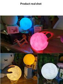3D Printed Moon Lamp, 16 Adjustable Color Modes, Remote Control & Wooden Base. Ideal For Home, Bedroom Decor And Tabletop Display. Creative Hanging Birthday, Anniversary Or Holiday Gift. Functions As Lighting, Decor And LED Lamp. - Multicolor - View 8
