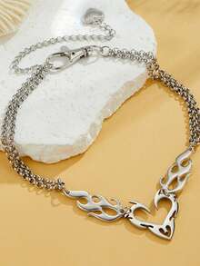 1pc Flame Metal Street Hip-Hop Necklace, Niche Design, High-End Quality, Choker Necklace, Suitable For Wearing At Parties And Daily Commute - Silver - View 2