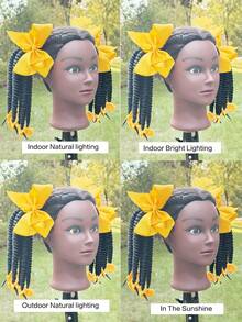2pcs Kinky Marley Ponytail With Elastic Band Soft Hair Girl Braided With Bow Clip, Flower Clip In The End Ponytail - Black - View 8