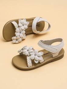 2026 高级定制小公主凉鞋：编织鞋带勾勒出优雅的轮廓，3D 水晶花朵装饰增添点睛之笔，浅棕色云朵般鞋底诠释精致的日常风格，女童凉鞋！ - 米色 - 查看 3