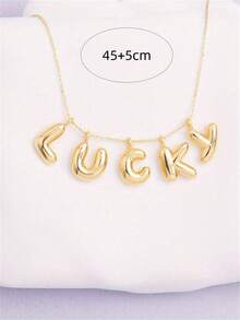 1 Pc Minimalist Cute Design Letter Pendant Necklace Fashionable Balloon Glossy Surface Chunky Pendant Necklace Jewelry - Yellow Gold - View 5