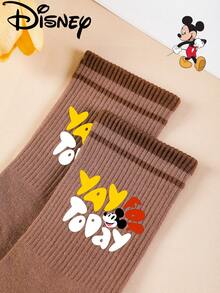 Disney 1 Pair/5 Pairs/10 Pairs Women's Mid-Calf Socks - Mickey Pattern, Couple Mid-Calf Socks, Two-Stripe Sports Mid-Calf Socks, Versatile Style, Suitable For Daily Wear And As Holiday Gifts - Multicolor - View 5