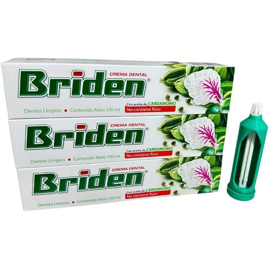 Set Briden crema dental sin flúor, Pasta Dental, Pasta De Dientes Con Ingredientes Naturales, Pasta Dental Sin Fluor, Cuidado Dental Dientes Saludables, Briden Cardamomo 3 Pzs.100 ml.con exprimidor - La Corona. - 1 - Ver 1