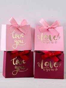 10pcs Modern Letter Pattern Paper Gift Boxes, Suitable For Parties And Valentine's Day - Multicolor - View 2