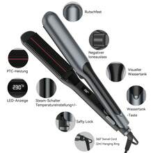 UKLISS 二合一 H2O 蒸汽直发卷发器 - 沙龙级亮泽保湿工具，适用于所有发质 (110V-240V) - 灰色 - 查看 8