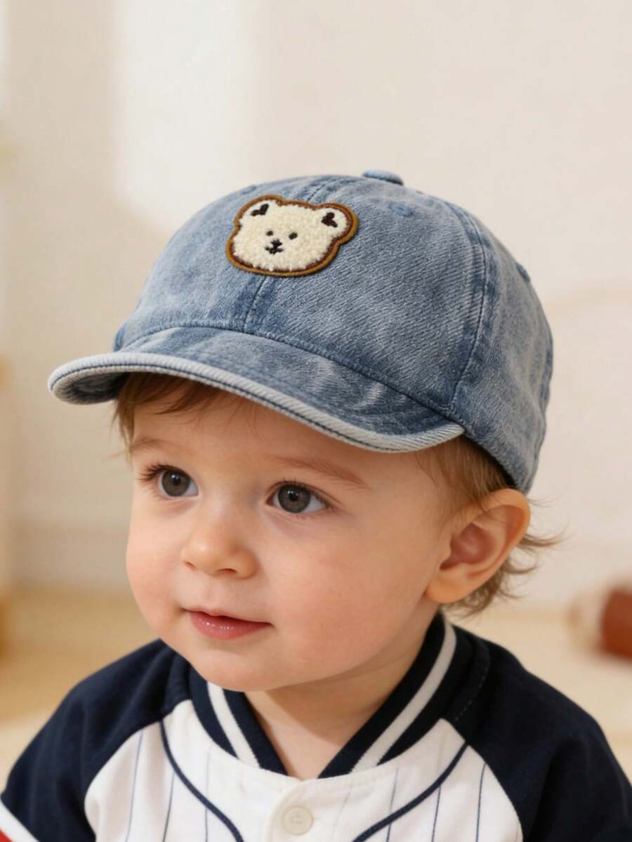 1pc Baby Bear Decor Sun Protection Hat Baseball Cap, Suitable For Boys And Girls Daily Use - Dark Blue - View 1