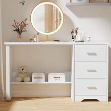 Vanity Desk With 3 Drawers,  Computer Desk With 3 Drawers, Bedroom Vanity Table For Girls Women(Christmas,Valentine's Day, Birthday, Women's Day), Dressing Table For Bedroom, White/Brown - trắng - Xem 2
