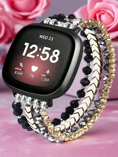 Fashion Elegant Bands Compatible With Fitbit Versa 3/Versa 4 Bands/Fitbit Sense/Sense 2 Women Beaded Bracelet Bands Elegant Handmade Elastic Beadeds Arrows Elastic Rope Stretch Strap Replacement For Fitbit Versa 4/Versa 3/Sense 2/Sense, Fancy Bracelet Band Fits For 5.5"-7.3" Wrist Females.This Band Bracelet Made Of High-Quality Beaded Pearls And Colorful Crystals, Fashion Arrows Style Make Bracelet More Attractive