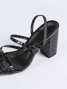 女士黑色方头粗跟凉鞋，套脚高跟穆勒鞋，柔软皮革舒适百搭高跟鞋，粗跟修饰腿长，纯色舒适套脚凉鞋 - 黑色 - 查看 7