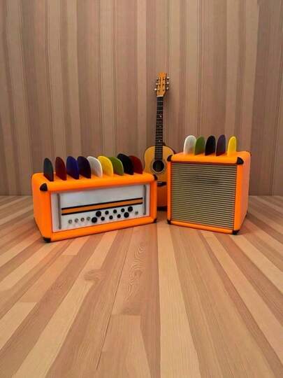 1pc Guitar Pick Storage Box - 3D Printed Guitar Shaped Pick Organizer, 3D Bass Music Box, Creative 3D Retro Speaker Guitar Pick Holder, Portable Guitar Pick Case, Gift For Guitar Lovers, Valentine's Day, Suitable For Back To School, Halloween, Christmas, Thanksgiving, Music Decor, Creative Gift, Party Decoration (Picks Not Included)