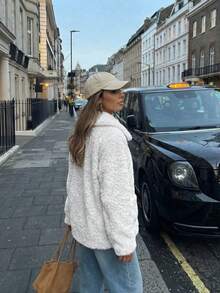 Women's Luxury White Teddy Bear Jacket Elegant Wide Lapel Faux Fur Coat With Pockets, Fluffy Fuzzy Thick Warm Winter Outerwear For Carnaval Party Night Out Streetwear Chic Mob Wife Aesthetic Bontjas Fashion - Grey - View 8