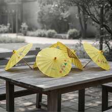Paquete de 5 sombrillas de bambú para decoración de bodas, ideales para decoraciones y accesorios de festivales y bodas. Sombrillas de novia tradicionales hechas a mano, elegantes accesorios para fotos y fiestas. - Mostaza Amarilla - Ver 4