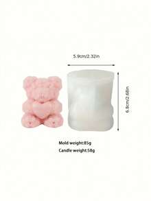 [1pc 3D Teddy Bear Candle Mold] Silicone Bear Candle Mold, 3D Large Teddy Bear Resin Casting Mold, Rose Embossed Craft Soap Making Supplies, For DIY Home Gifts - White - View 7