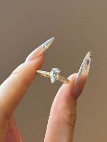 两件套 S925 纯银水滴戒指套装，优雅女士戒指，适合约会、派对、周年纪念等场合，精致女士珠宝礼品