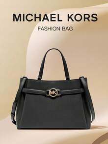 Michael Kors Angelina 中号纯素皮革手提包，女士休闲斜挎包，带顶部提手 - 黑色 - 查看 2
