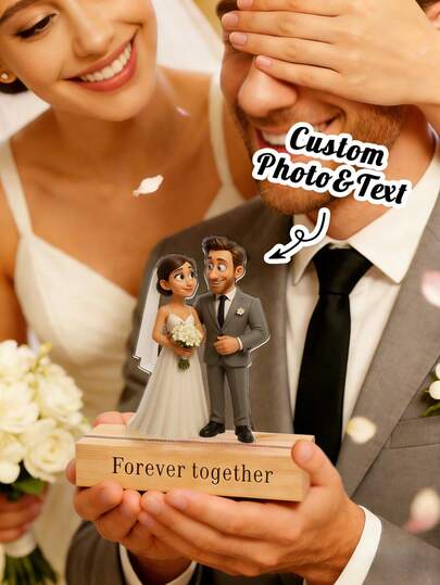 Customized AI-Generated Cartoon Portrait - Personalized Card Portrait Frame With Wooden Base, Warm, Fashionable, Full Of Love, Modern Home Decor For Living Room, Bedroom, Office, Couple Memorabilia, High-End Craftsmanship, Unique Collectible, Suitable As Christmas Gift, Anniversary Gift, New Year Gift, Valentine's Day Gift, Holiday Gift