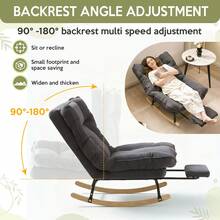 Rocking Chair Rocking Chair With Adjustable Footrest, Extra-Wide Upholstered Glider Rocker With Adjustable High Backrest And Removable Pad, Comfy Corduroy Upholstered Rocker Chair Recliner Leisure Accent Chair For Living Room Bedroom - Grey - View 6